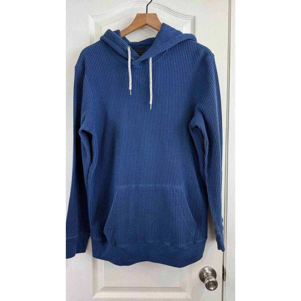 American Eagle Men's Blue Waffle Knit Thermal Hoodie Pullover Shirt Size M Tall